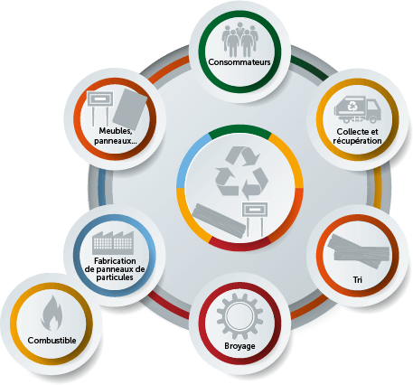 cycle du recyclage du bois